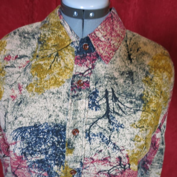 Vintage foliage Print Blouse Size L Long Sleeve