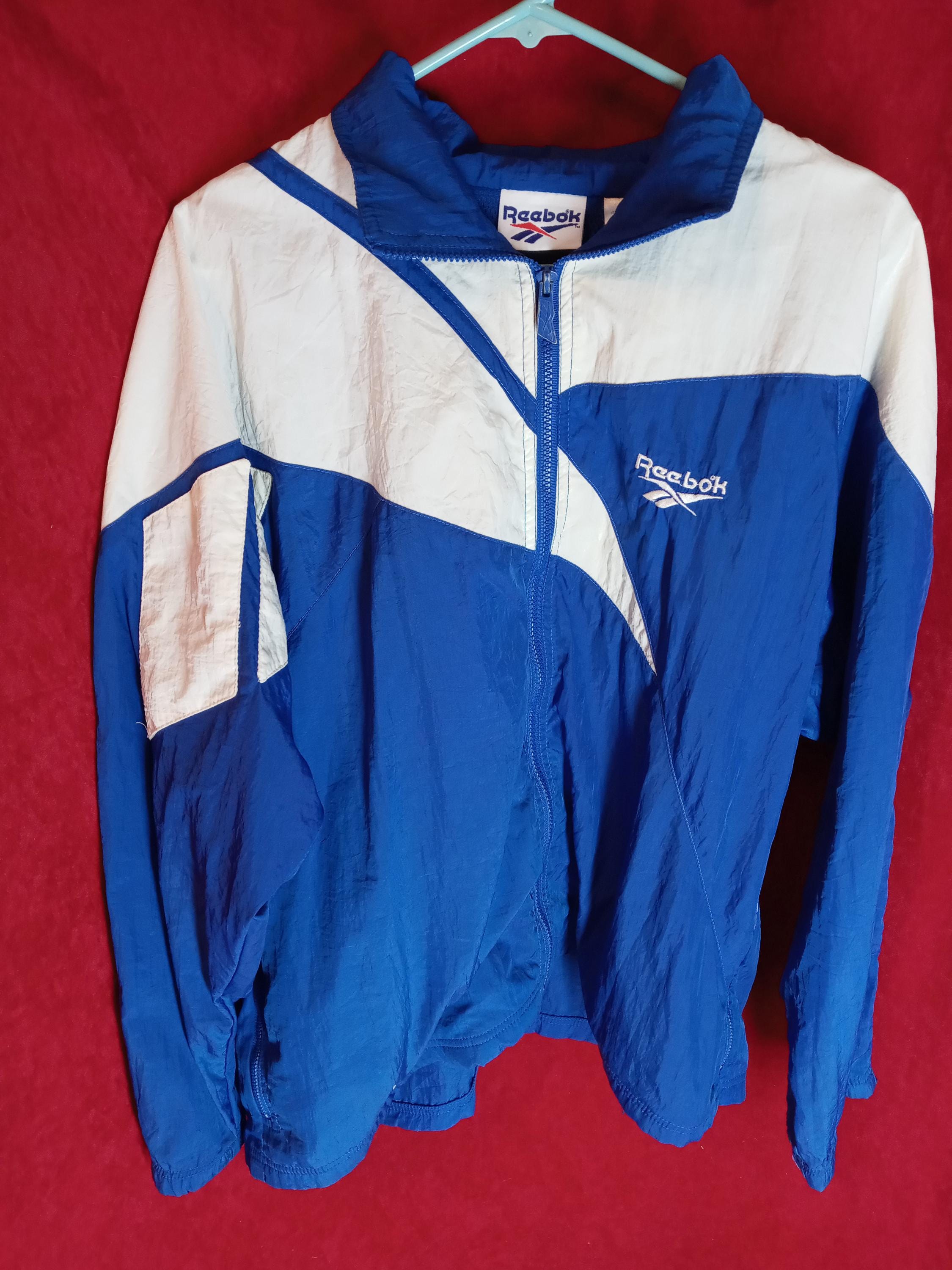 Vintage Reebok Windbreaker Jacket Mens M Blue White Colorblock 