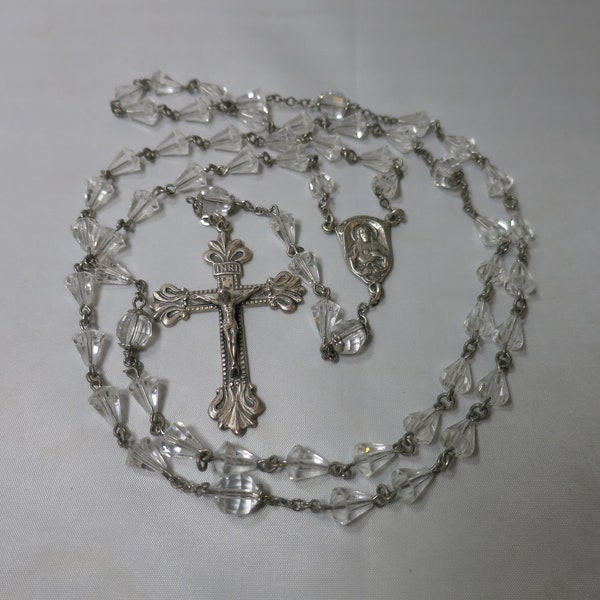 Catamore Sterling Silver Rosary Religious Catholic Faceted Crystal Glass Bead