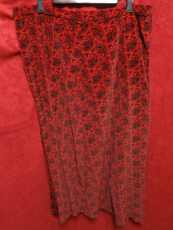 Vintage Paisley Flared Skirt Red Black Long synte… - image 2