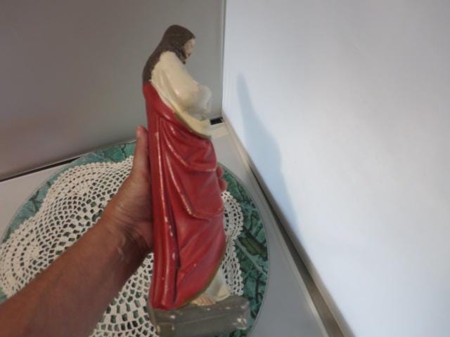 Vintage Sacred Heart of Jesus Chalkware Statue Marked S H 13