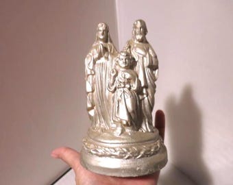 Mid Century Heilige Familie Chalkware Statue Jesus Maria und Joseph Höhe 16 1/8 Zoll