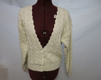 Vintage Northern Isles Cream Cable Knit Sweater Size Small Petite