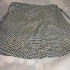 Gingham Embroidered Apron Late Victorian early Edwardian Half Apron Blue White
