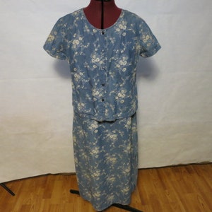 Vintage Coldwater Creek Midi Tank Dress with Jacket Denim Floral Size P8 2 piece