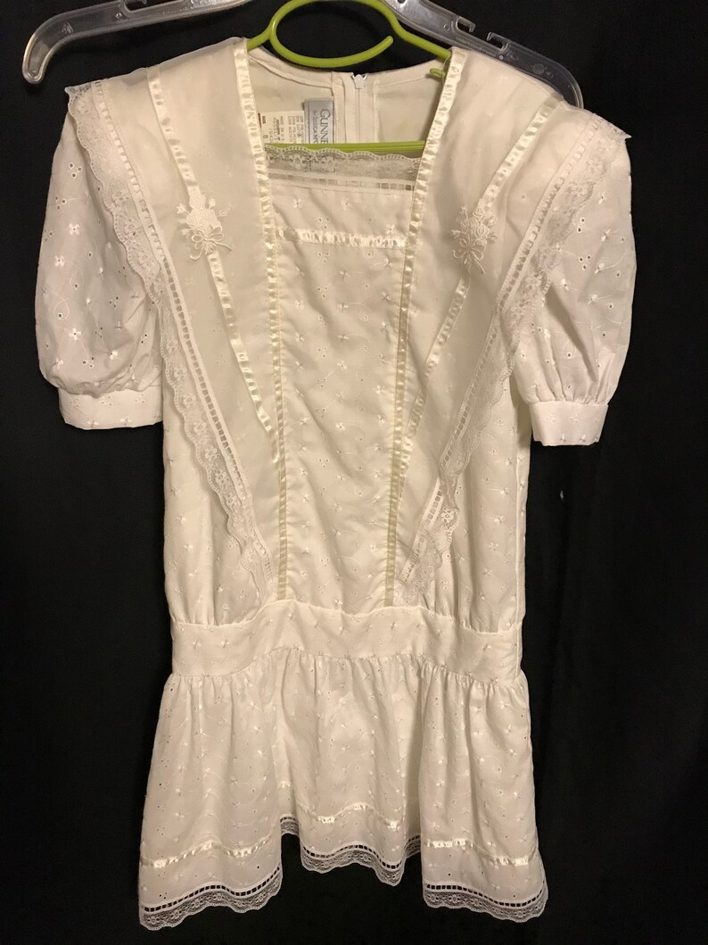 Gunne Sax Dress Girls size 8 white first communion flower girl summer fun dress vintage 1970s