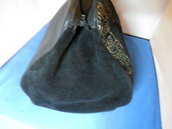 Vintage Picard Shoulder Bag Embroidered Black Sue… - image 5