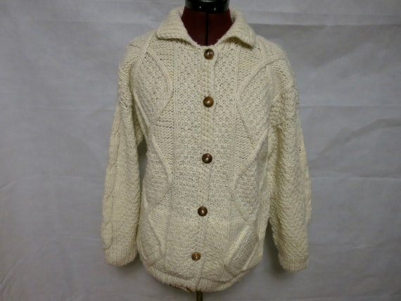 Vintage Knit Cardigan Sweater Cream Color Wool Bl… - image 1