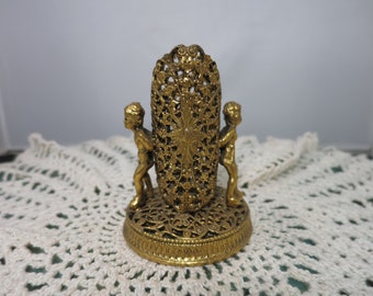 Vintage Cherub Lipstick Holder Gold Tone Gilt Filigree