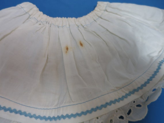 Antique Baby Skirt Slip White cotton blue embroid… - image 3