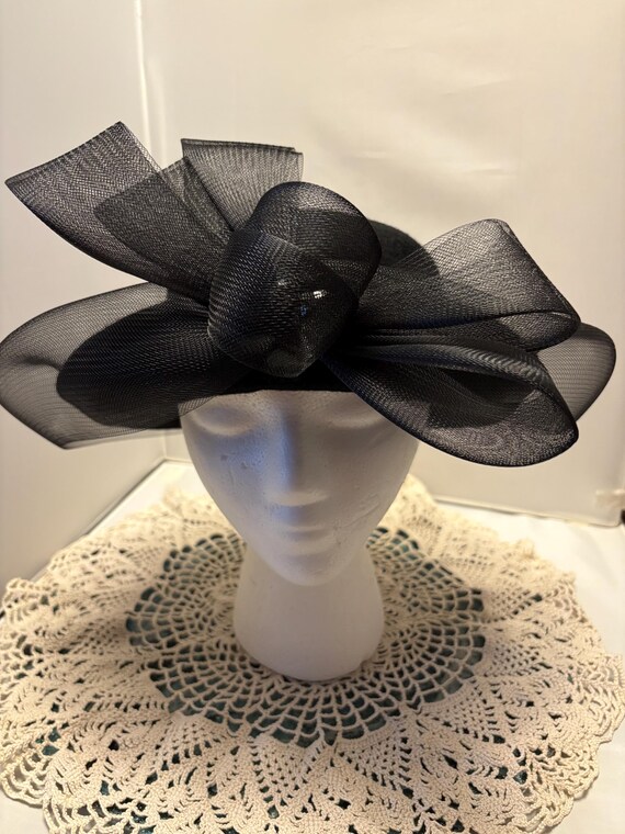 KaKy Co Brim Felt Hat w/Black & Silver Bow KaKy Co Large brim Felt Hat with Feather, rhinestone and bow  main image 3