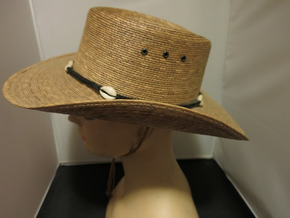 Vintage Straw hat wide brim braided shell trimmed… - image 7