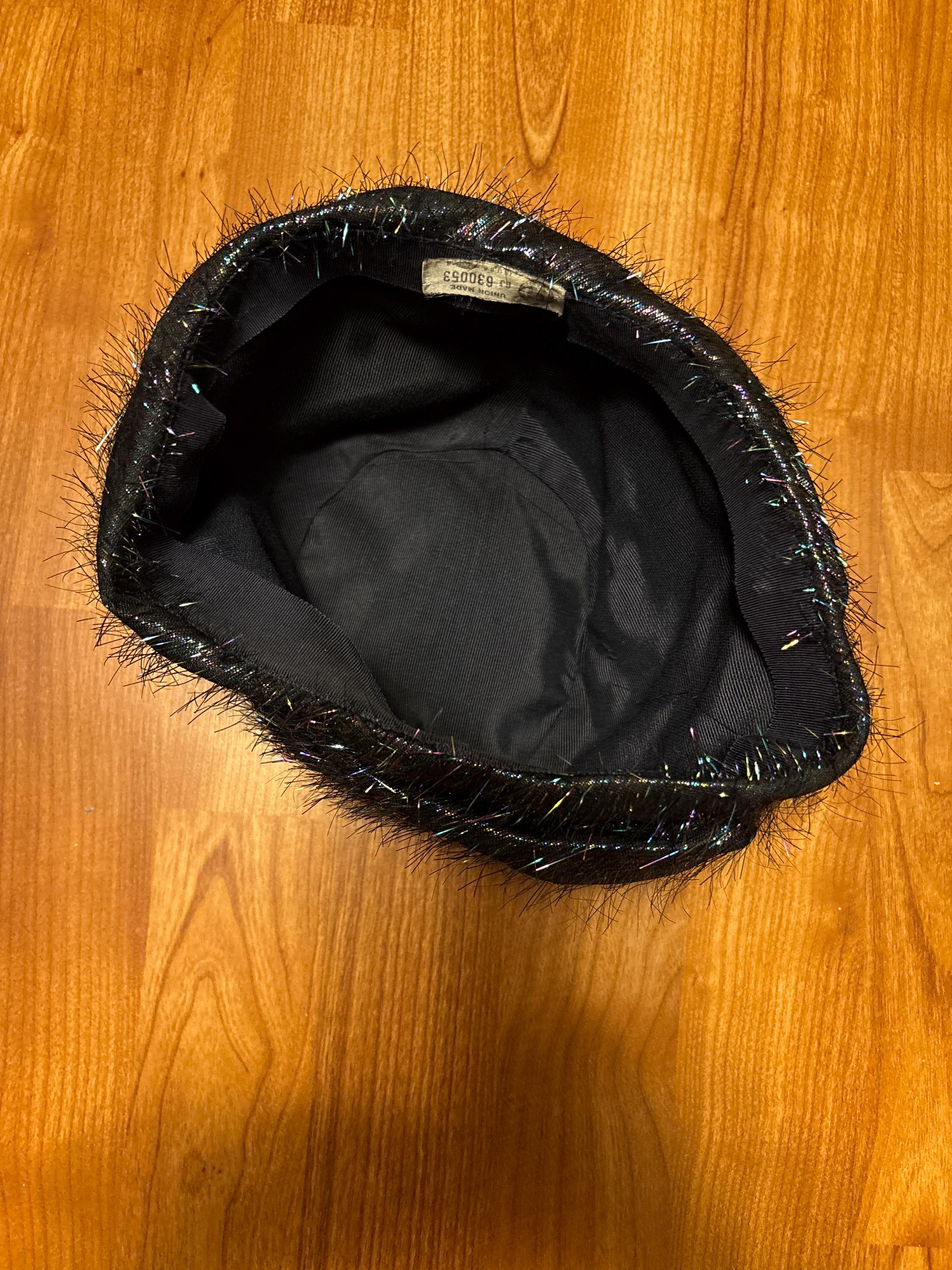 Vintage Black Beaded Veil Pillbox Hat-Tagged United International Hatters Union Vintage Metallic Pillbox Hat Union Made USA - Etsy main image 3