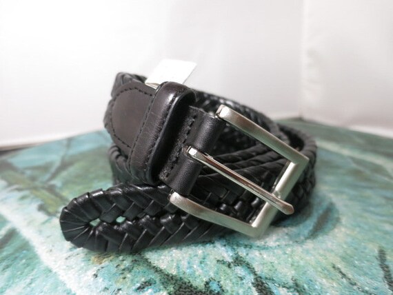 Vintage Mens Black Laced Belt Leather Trim Imitation Leather  display picture 1