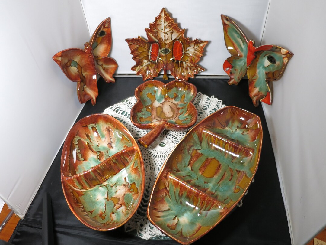 Vintage Dryden Ceramic Butterfly Ashtray Clover Leaf Maple Leaf