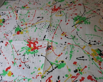 Vintage Cotton Abstract Bandana Handkerchief Cotton White Black Red Green Yellow 22 inches X 22 inches