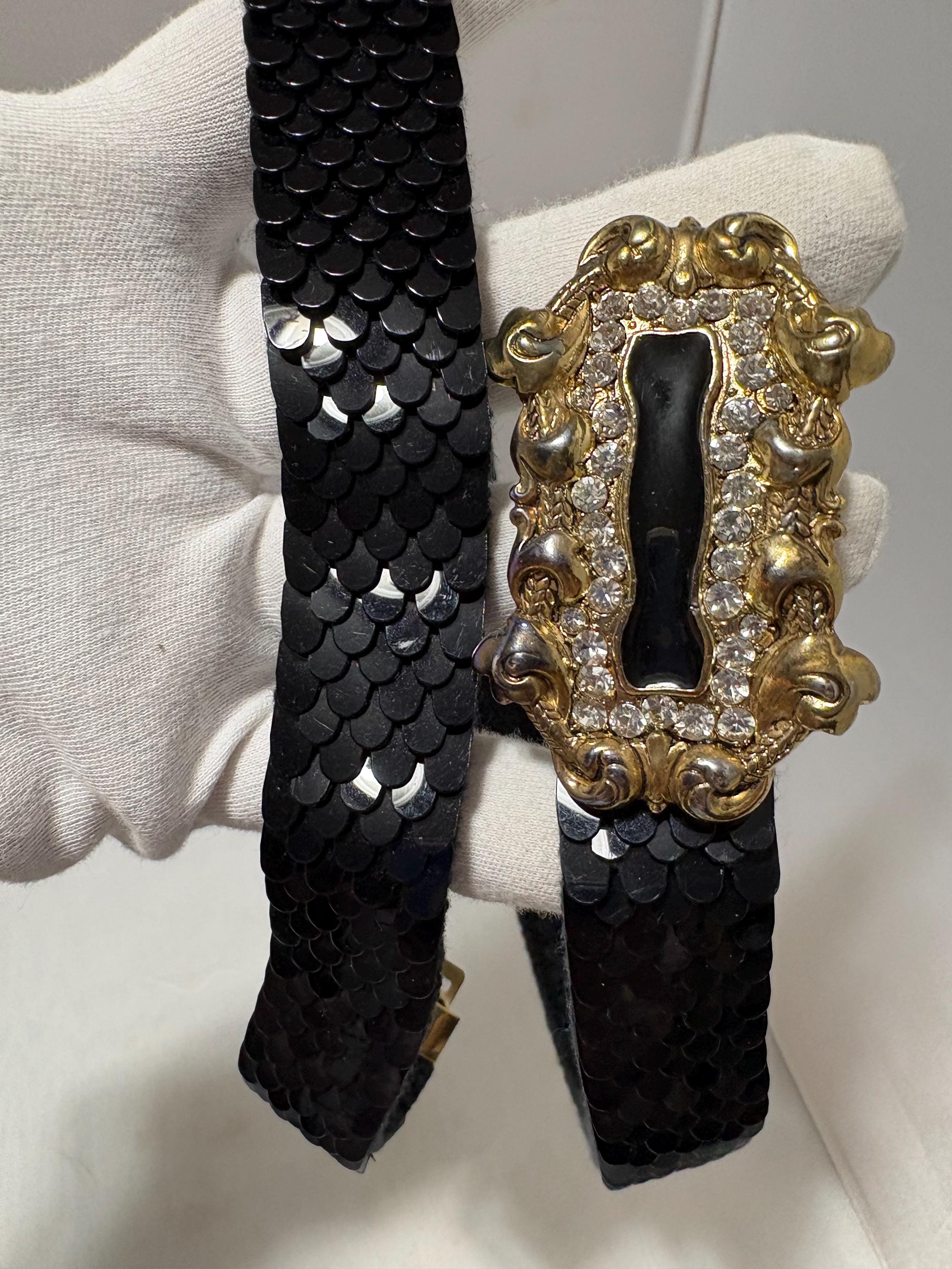 Vintage Stretch Statement Belt 27-39 in Metal Gold Rhinestones Bling Amazing WHITING & DAVIS Signed New Old Stock Vintage 1980 main image 2