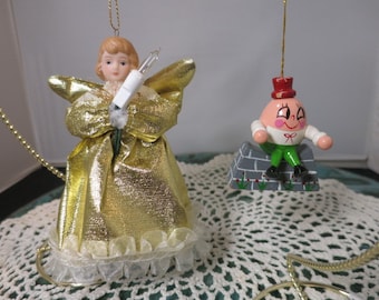 Vintage Christmas Tree Ornament Angel Light Up or Wooden Humpty Dumpty choice listing