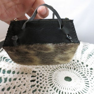 Vintage Fur and Leather Change Purse shaped like a Handbag