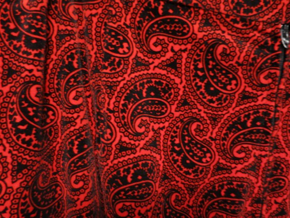 Vintage Paisley Flared Skirt Red Black Long synte… - image 5
