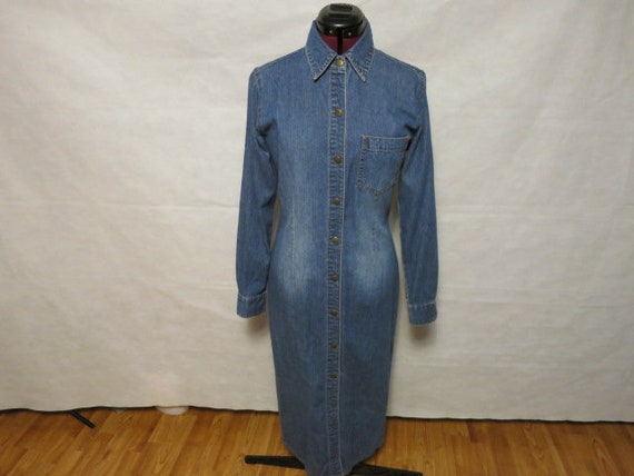 Vintage Moda International Denim Snap Front Maxi Shirt Dress Size Small
