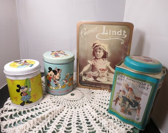 Listado de opciones de latas vintage Lata Nostalgia Girl Lata de chocolate Lindt o Lata Saturday Evening Post 1995