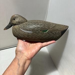 Will E Kirkpatrick Hand-Carved Wooden Blue Winged Teal Duck Decoy – Rustic Home Decor
