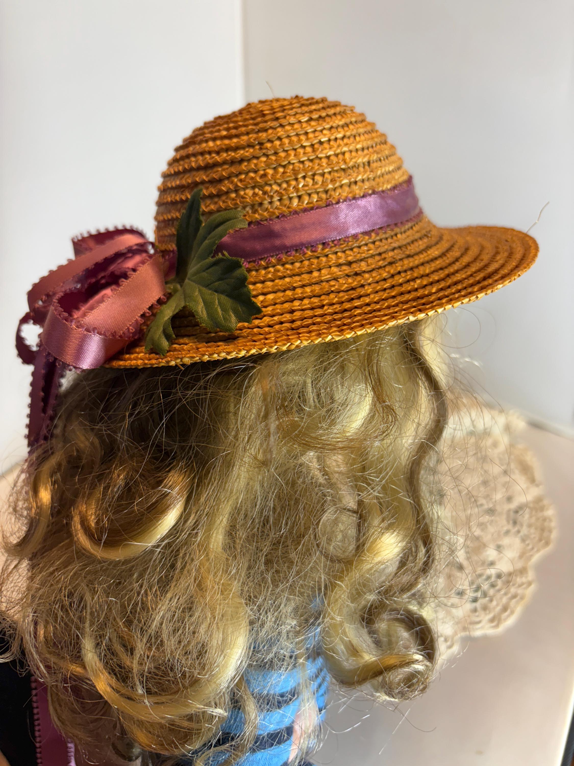 Collection Poupée Ancienne Chapeau Mini Paille Et Soie Pour Poupée BB Jumeau, Bru – Circa 1880 – Taille 2 – France