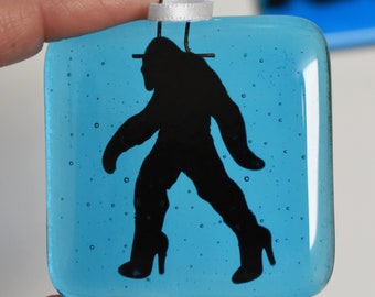 Handmade Fused Glass Sasquatch in Heels Suncatchers