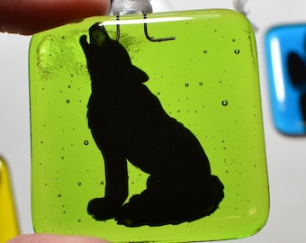 Handmade Fused Glass Howling Wolf Suncatchers