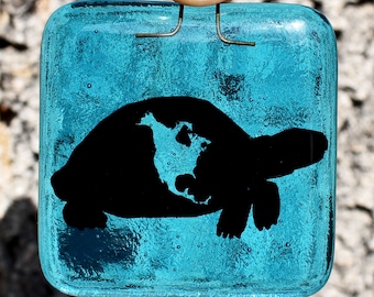 Handmade Native American Fused Glass Turtle Island Suncatcher
