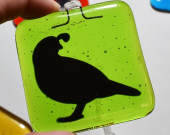 Handmade Fused Glass Quail Suncatchers