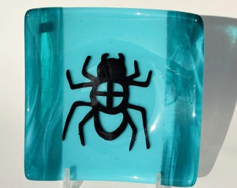 Handmade Native American Fused Glass Plate with a Water Spider