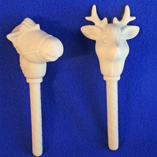 Candy cane stick horse or reindeer ornament -- porcelain bisque ceramic ready to paint