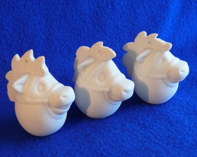 Set of 3 Horse Eggspressions Ornaments Dona Mold 1185 Porcelain Bisque