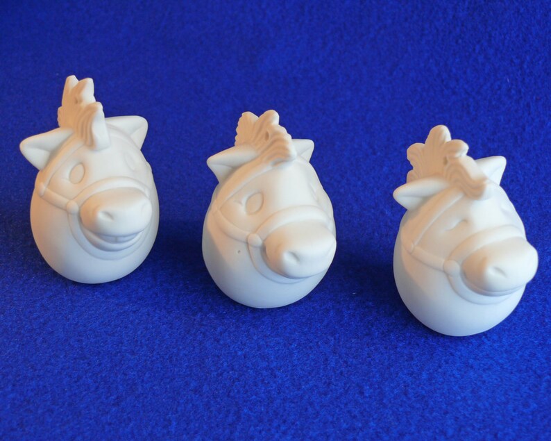 Set of 3 Horse Eggspressions Ornaments Dona Mold 1185 Porcelain Bisque