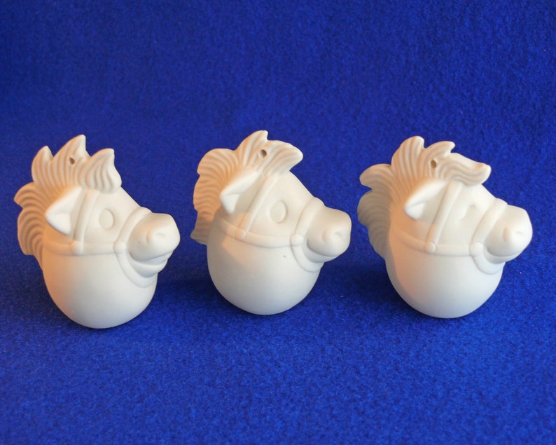 Set of 3 Horse Eggspressions Ornaments Dona Mold 1185 Porcelain Bisque
