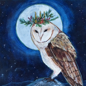 The Wisdom of Winter Stillness. Winter Holiday Owl. Celtic Solstice Owl.4 pack cards. image 1