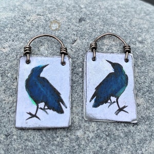 Raven Earrings One of a Kind Earring Hand Painted Crow Earrings Raven Jewelry image 2