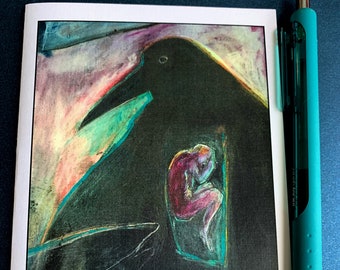 Raven Listens Art Card (4pack), Raven Art, Mystical Art, Blank Card
