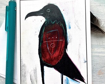 Raven Friend Card. 4 pack Art Card. Raven Art. Crow Art. Fine Art Card. Greeting Card. Art to frame