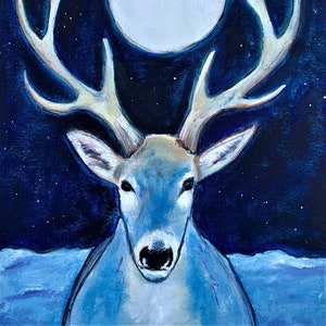 Long WInter Night, White Stag Solstice Card, Holiday card, Christmas Card,Winter night peace, 4 card pack image 1