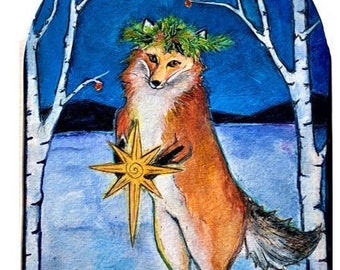 The Gift 4 pack blank notecards/ Winter Fox card/ Solstice card/Christmas card/