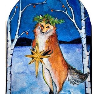 Pack de 4 cartes pour lettres vierges The Gift/ Carte Renard hivernal/ Carte Solstice/Carte de Noël/