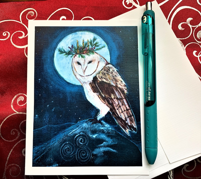 The Wisdom of Winter Stillness. Winter Holiday Owl. Celtic Solstice Owl.4 pack cards. image 4