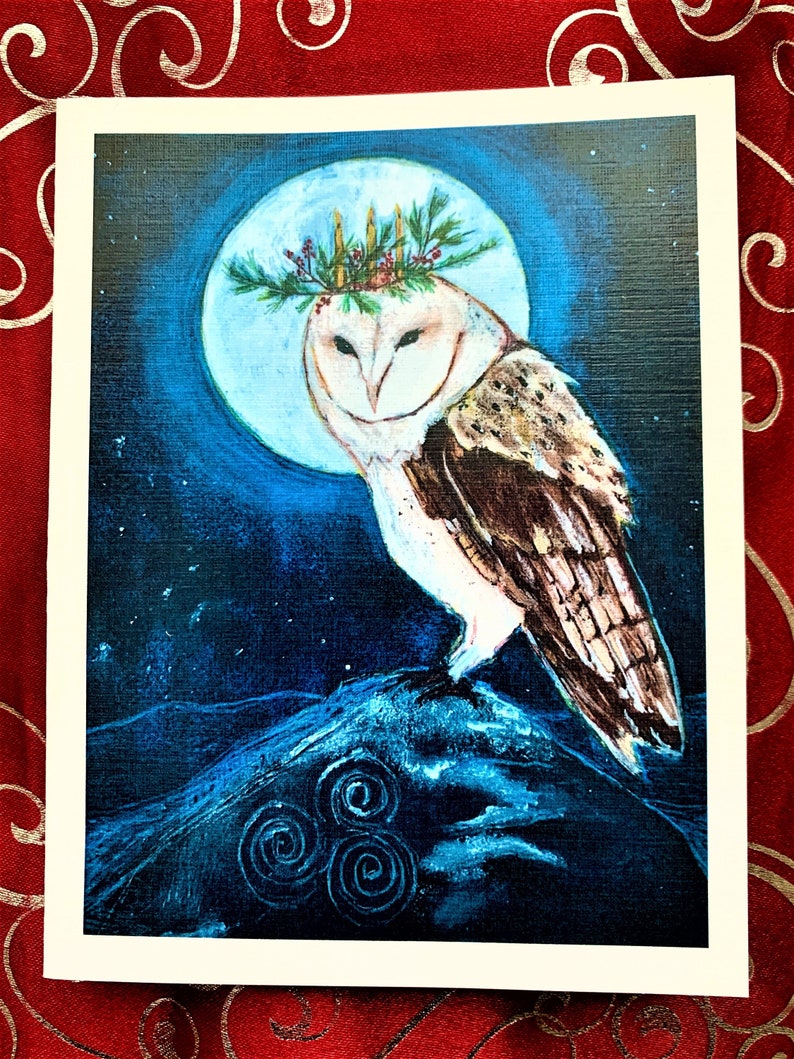 The Wisdom of Winter Stillness. Winter Holiday Owl. Celtic Solstice Owl.4 pack cards. image 2