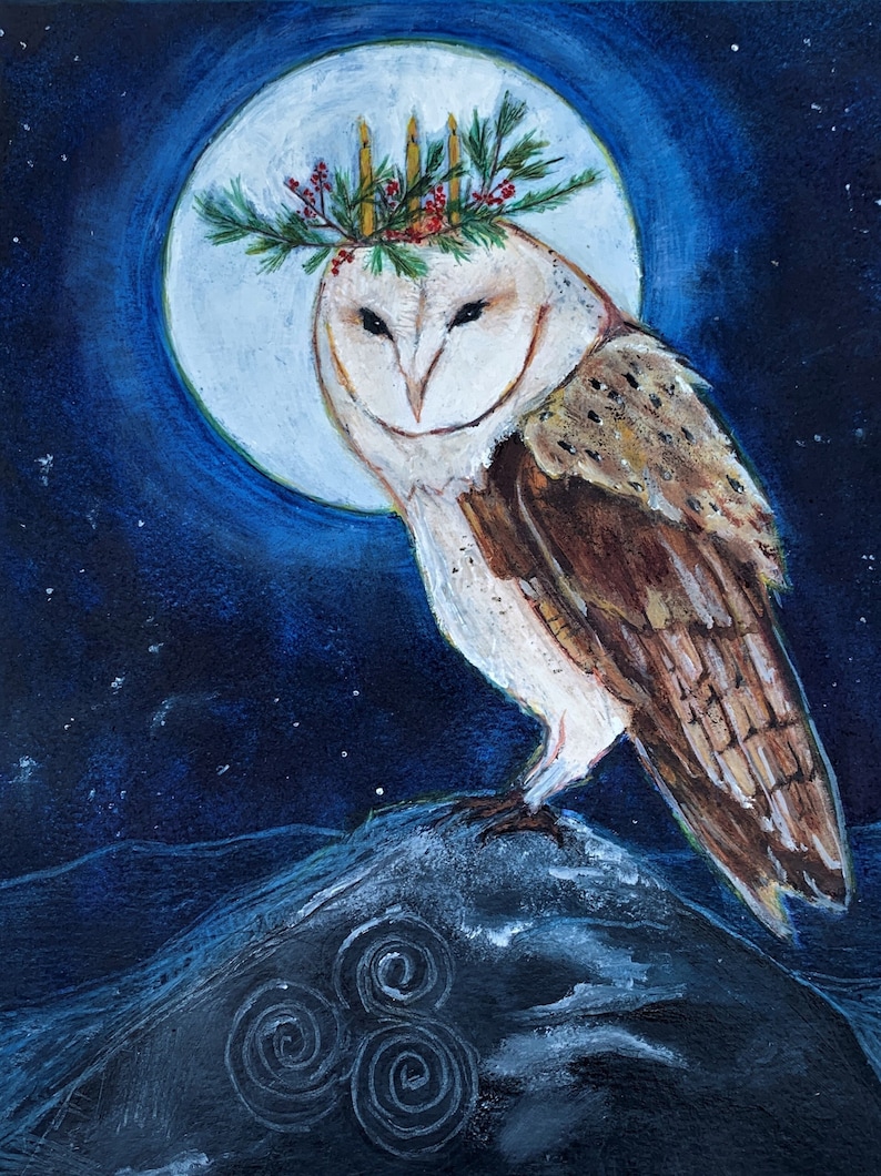 The Wisdom of Winter Stillness. Winter Holiday Owl. Celtic Solstice Owl.4 pack cards. image 1