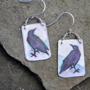 Raven Earrings One of a Kind Earring Hand Painted Crow Earrings Raven Jewelry image 5