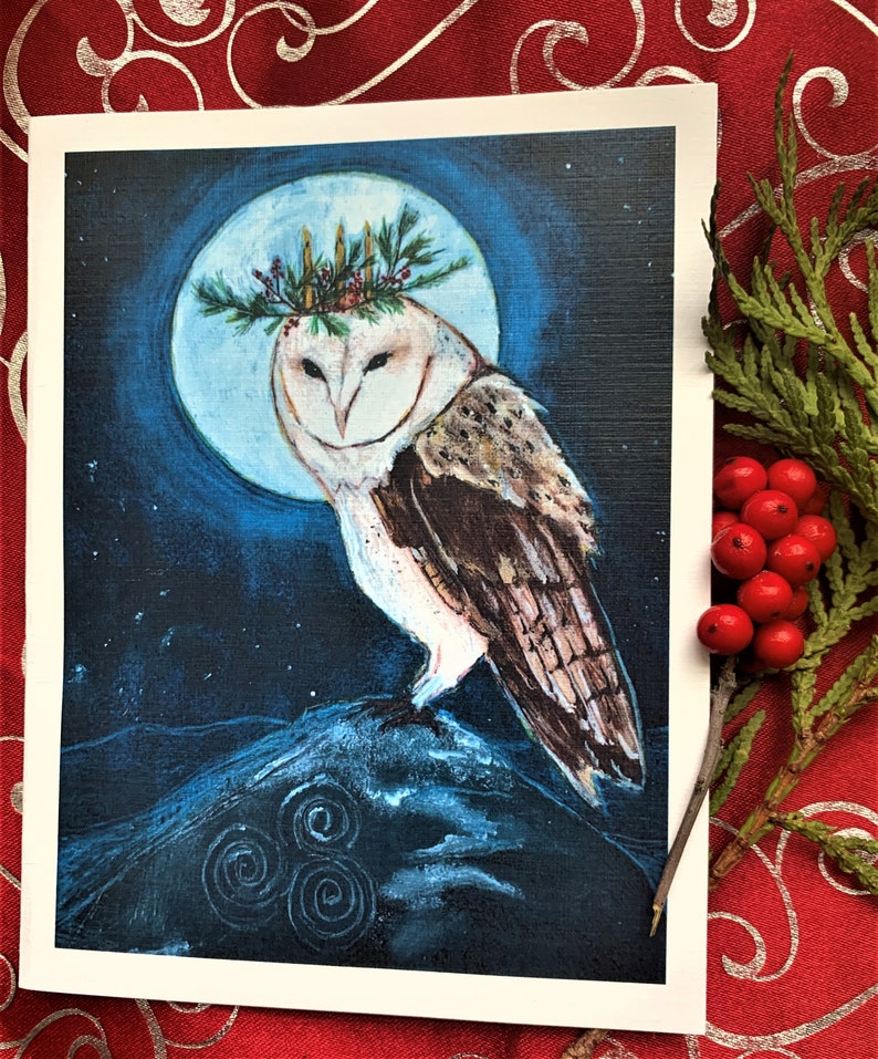 The Wisdom of Winter Stillness. Winter Holiday Owl. Celtic Solstice Owl.4 pack cards. image 5