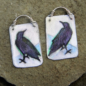 Raven Earrings One of a Kind Earring Hand Painted Crow Earrings Raven Jewelry image 4